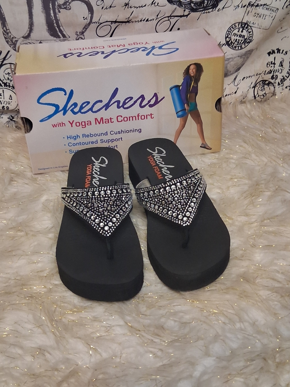 Skechers Yoga Foam Rhinestone Wedge Sandals